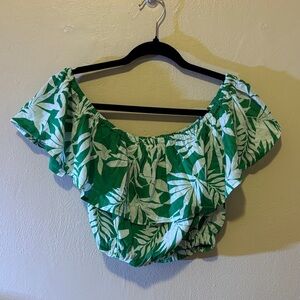 Leafy Green Off-Shoulder Blouse
